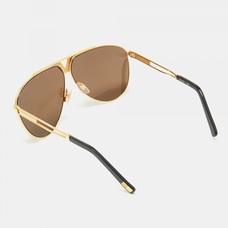 Pre Owned Louis Vuitton Gold Mirrored  Z2314U Tonca Aviator Sunglasses