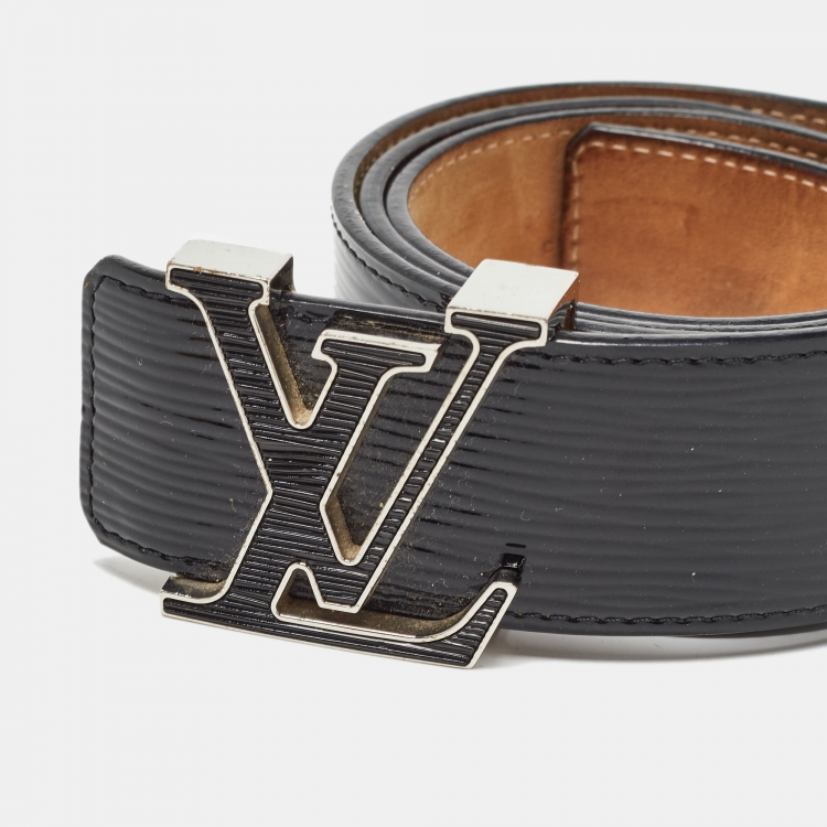 Pre Owned Louis Vuitton Black Black Epi Electric Leather LV Intials Belt 85CM