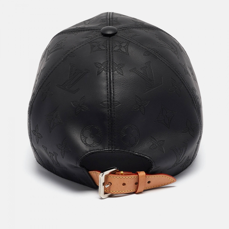 Pre Owned Louis Vuitton Black Monogram Shadow Leather Cap