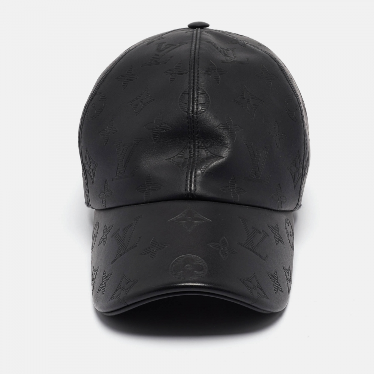 Pre Owned Louis Vuitton Black Monogram Shadow Leather Cap