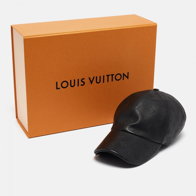 Pre Owned Louis Vuitton Black Monogram Shadow Leather Cap