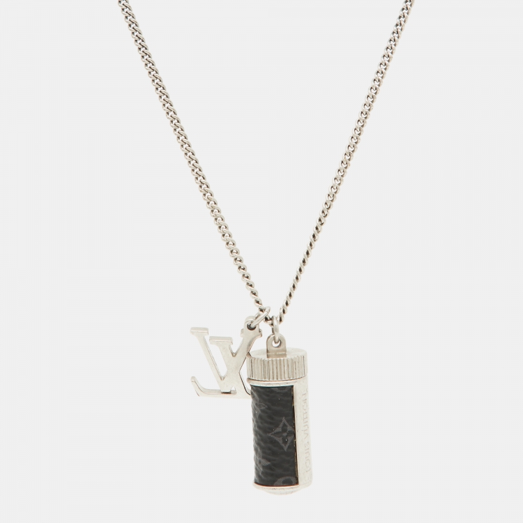 Pre Owned Louis Vuitton Silver Tone Monogram Eclipse Charms Necklace