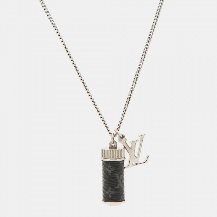 Pre Owned Louis Vuitton Silver Tone Monogram Eclipse Charms Necklace