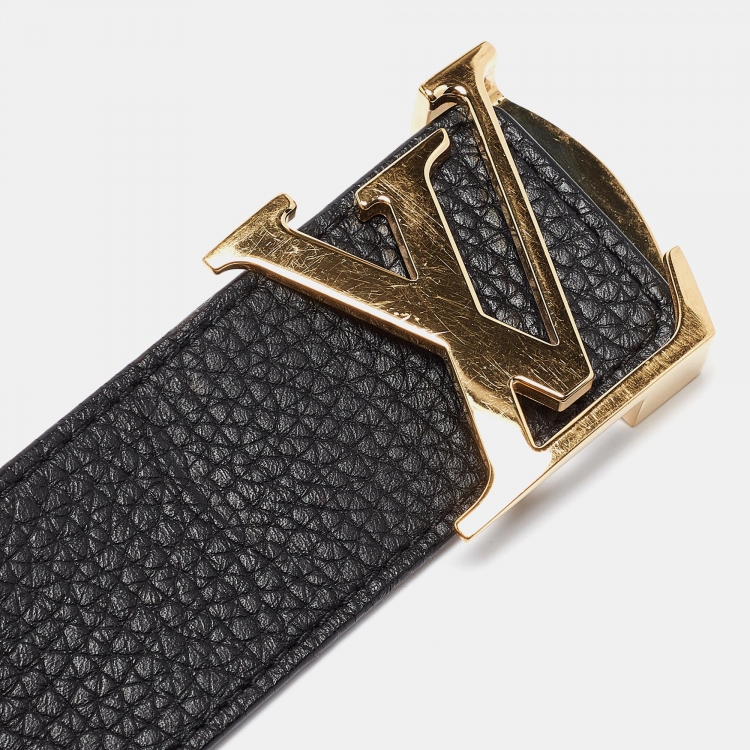 Pre Owned Louis Vuitton Black/Brown Leather LV Initiales Reversible Belt 110 CM