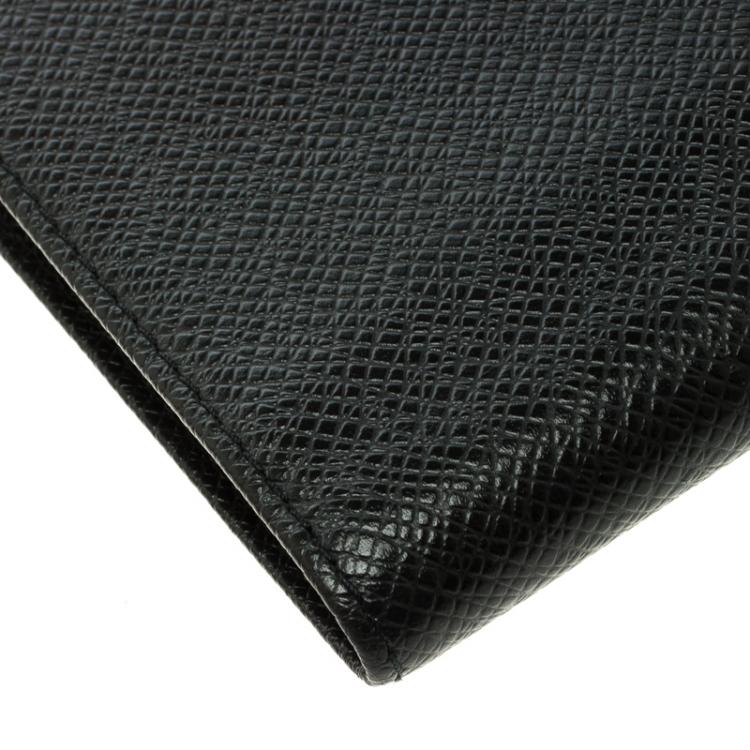 Pre Owned Louis Vuitton Black Taiga Leather Three Flap Wallet