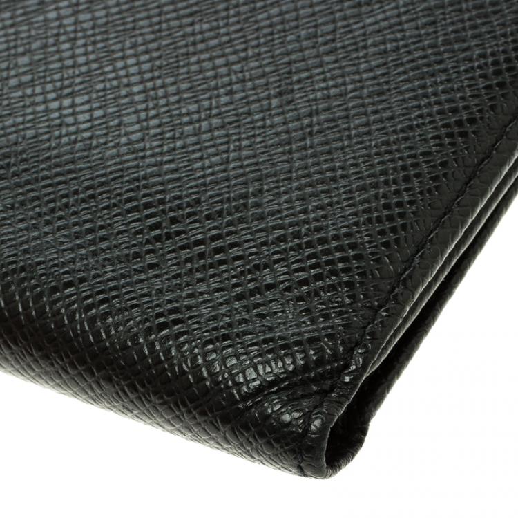 Pre Owned Louis Vuitton Black Taiga Leather Three Flap Wallet