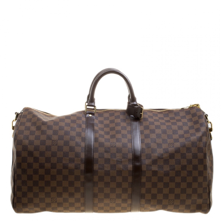 Pre Owned Louis Vuitton Damier Ebene Canvas Keepall Bandouliere 55