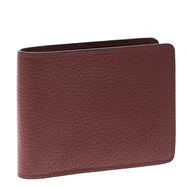 Pre Owned Louis Vuitton Red Leather Bifold Multiple Wallet