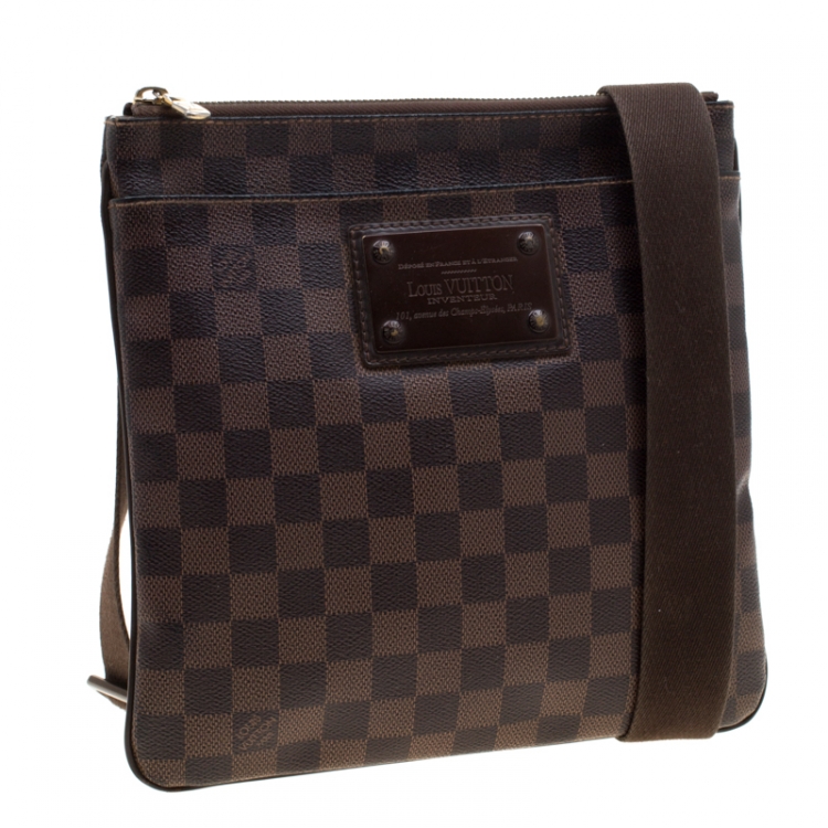 Pre Owned Louis Vuitton Damier Ebene Brooklyn Pochette Plate Bag
