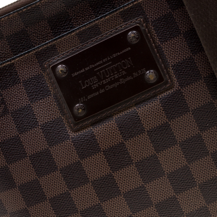 Pre Owned Louis Vuitton Damier Ebene Brooklyn Pochette Plate Bag