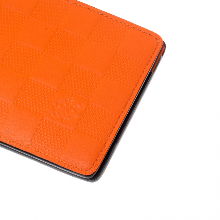 Pre Owned Louis Vuitton Orange Damier Infini Leather Slender Wallet