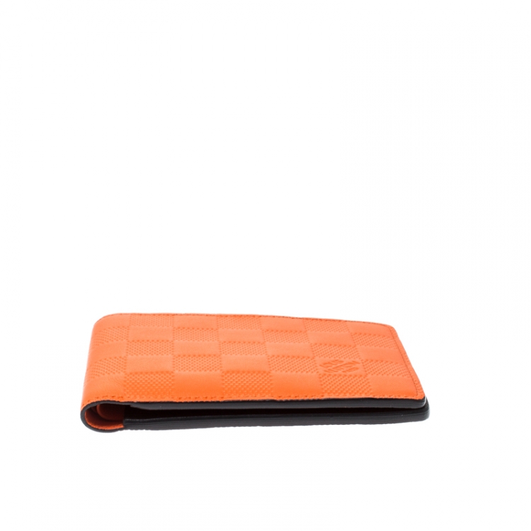 Pre Owned Louis Vuitton Orange Damier Infini Leather Slender Wallet