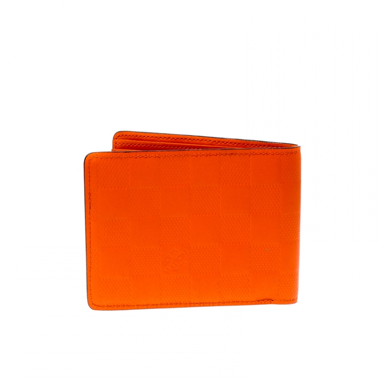 Pre Owned Louis Vuitton Orange Damier Infini Leather Slender Wallet