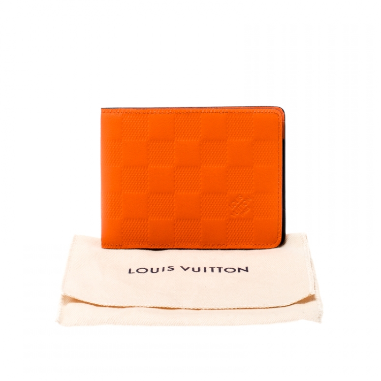 Pre Owned Louis Vuitton Orange Damier Infini Leather Slender Wallet