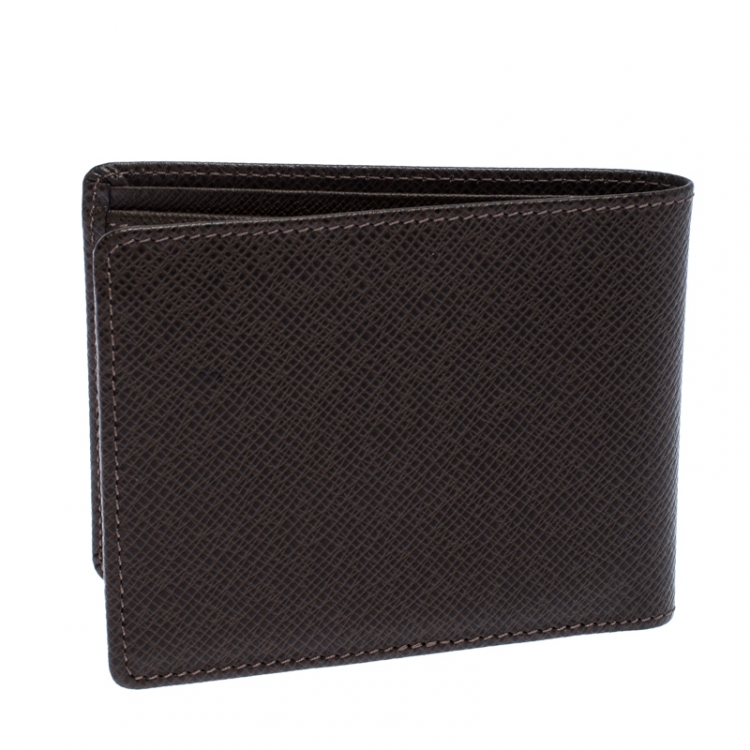 Pre Owned Louis Vuitton Brown Taiga Leather Multiple Wallet