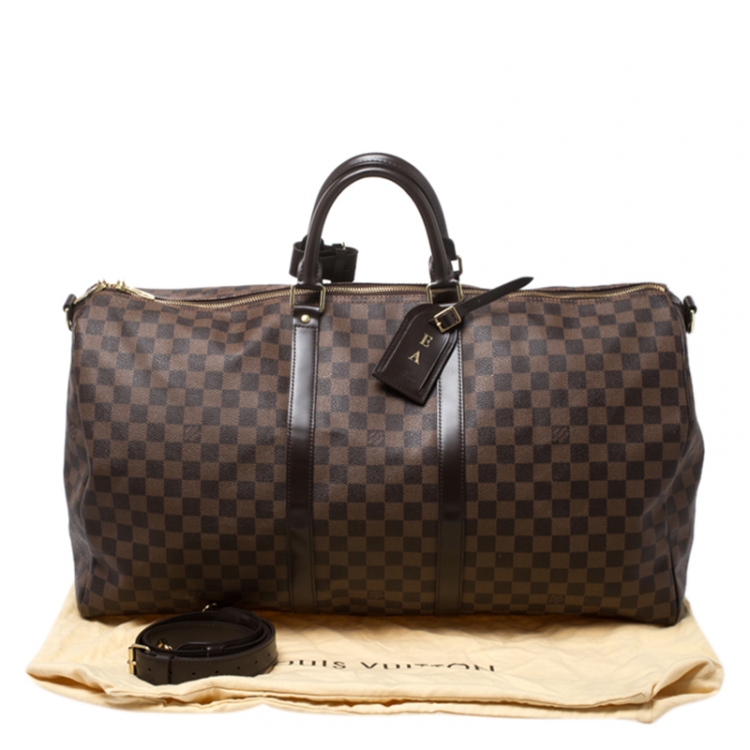 Pre Owned Louis Vuitton Damier Ebene Canvas Keepall Bandouliere 55