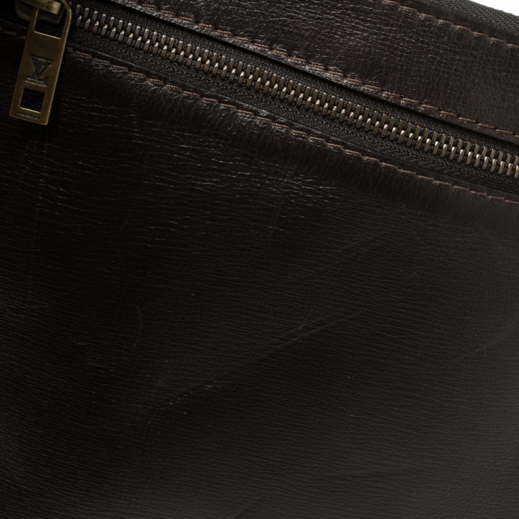 Pre Owned Louis Vuitton Dark Brown Utah Leather Shawnee Pochette Bag