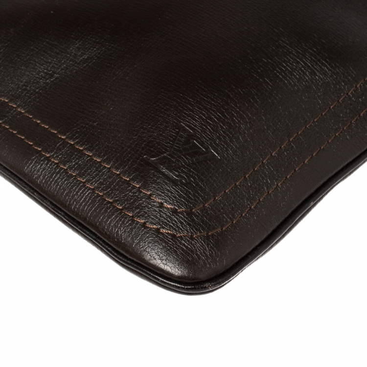 Pre Owned Louis Vuitton Dark Brown Utah Leather Shawnee Pochette Bag