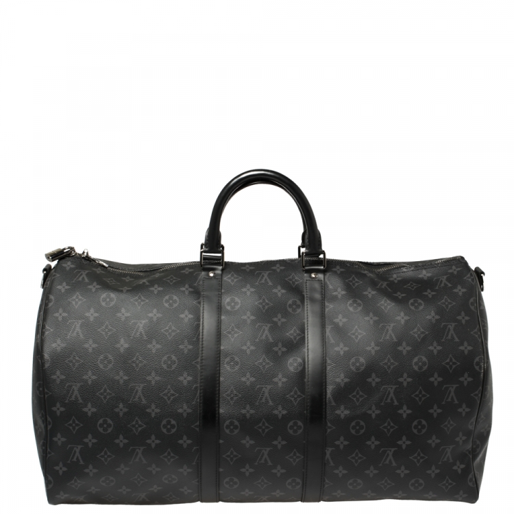 Pre Owned Louis Vuitton Monogram Eclipse Canvas and Leather Keepall Bandouliere 55 