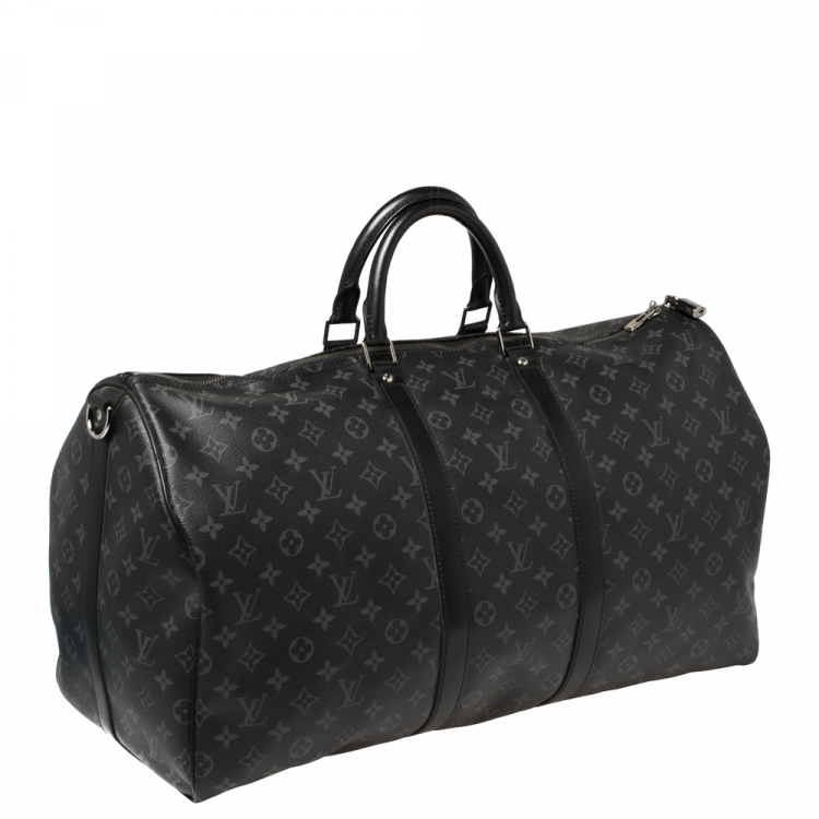 Pre Owned Louis Vuitton Monogram Eclipse Canvas and Leather Keepall Bandouliere 55 