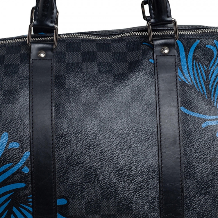 Pre Owned Louis Vuitton Damier Graphite Canvas Christopher Nemeth Blue Rope Keepall Bandouliere 55