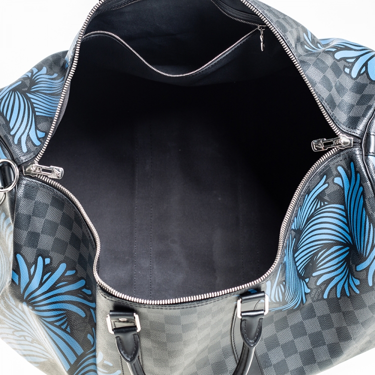 Pre Owned Louis Vuitton Damier Graphite Canvas Christopher Nemeth Blue Rope Keepall Bandouliere 55