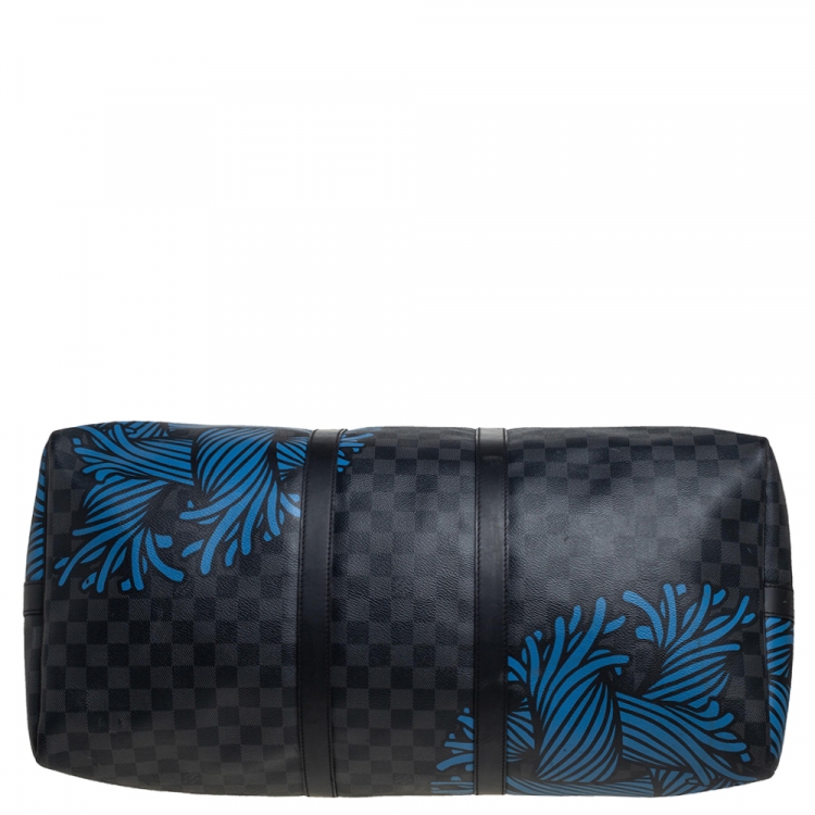 Pre Owned Louis Vuitton Damier Graphite Canvas Christopher Nemeth Blue Rope Keepall Bandouliere 55