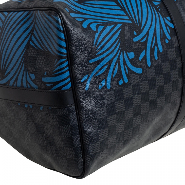 Pre Owned Louis Vuitton Damier Graphite Canvas Christopher Nemeth Blue Rope Keepall Bandouliere 55
