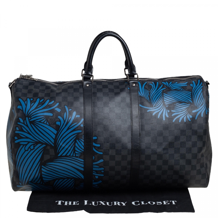Pre Owned Louis Vuitton Damier Graphite Canvas Christopher Nemeth Blue Rope Keepall Bandouliere 55