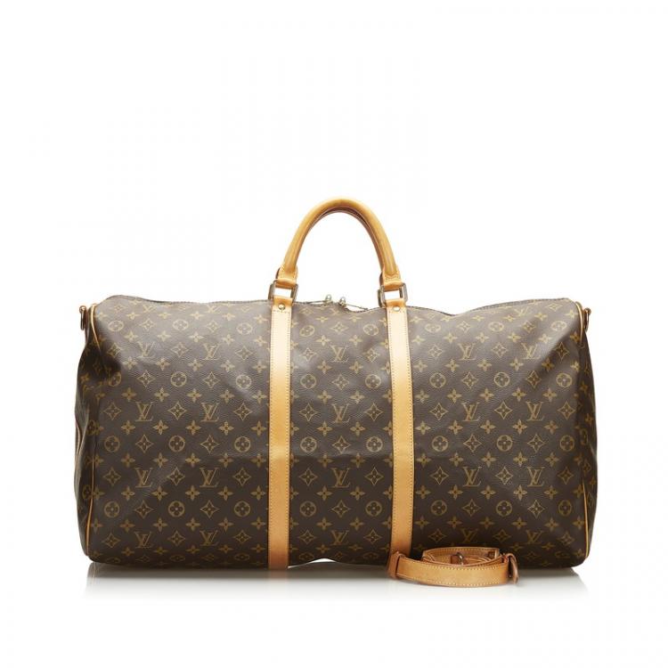 Pre Owned Louis Vuitton Brown Monogram Keepall Bandouliere 60