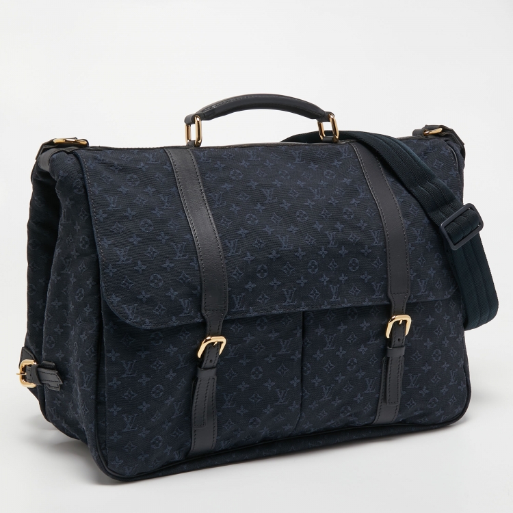Pre Owned Louis Vuitton Navy Blue Mini Lin Maman Bag