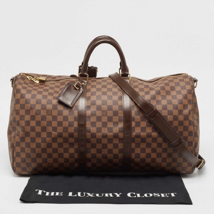 Pre Owned Louis Vuitton Damier Ebene Canvas Keepall Bandouliere 55 Bag