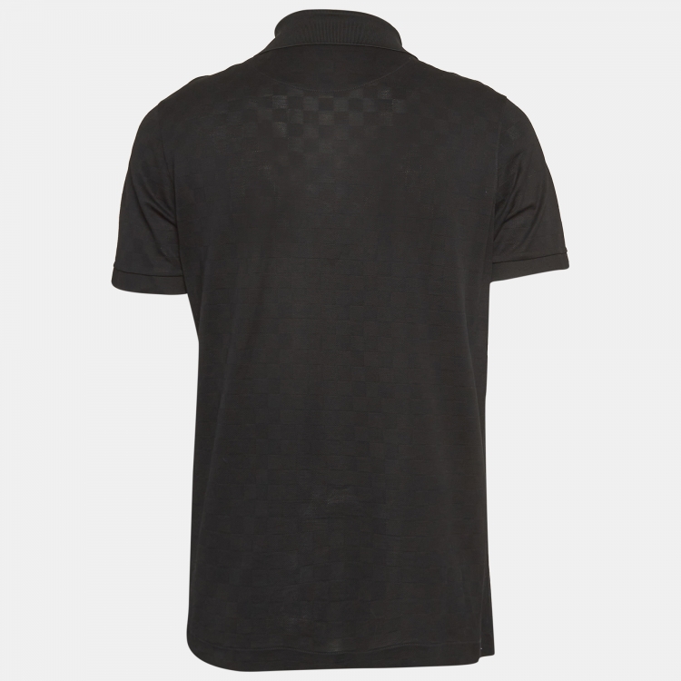 Pre Owned Louis Vuitton Black Patterned Cotton Knit Polo T-Shirt L