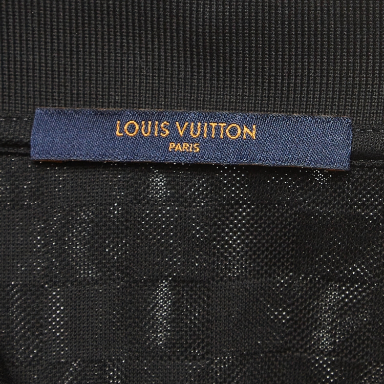 Pre Owned Louis Vuitton Black Patterned Cotton Knit Polo T-Shirt L