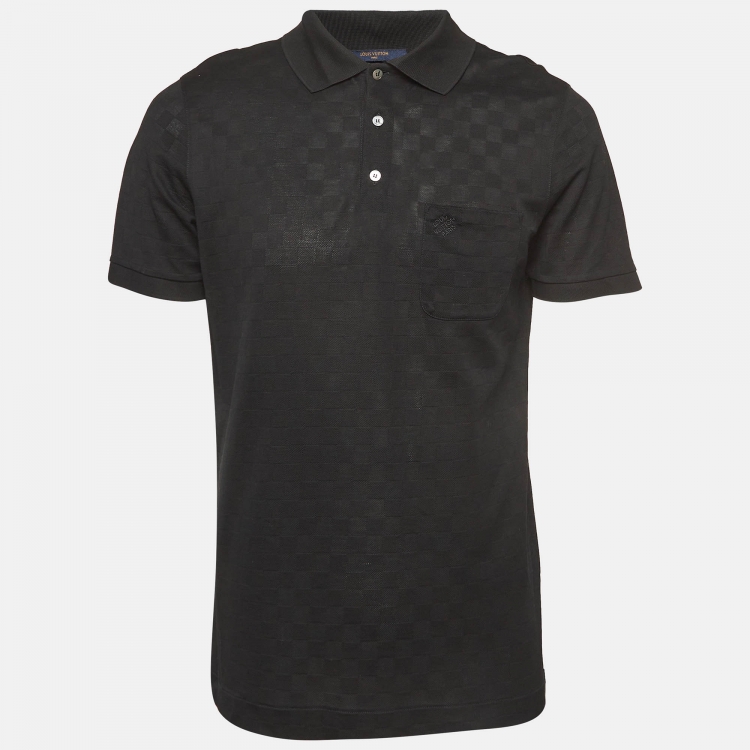 Pre Owned Louis Vuitton Black Patterned Cotton Knit Polo T-Shirt L