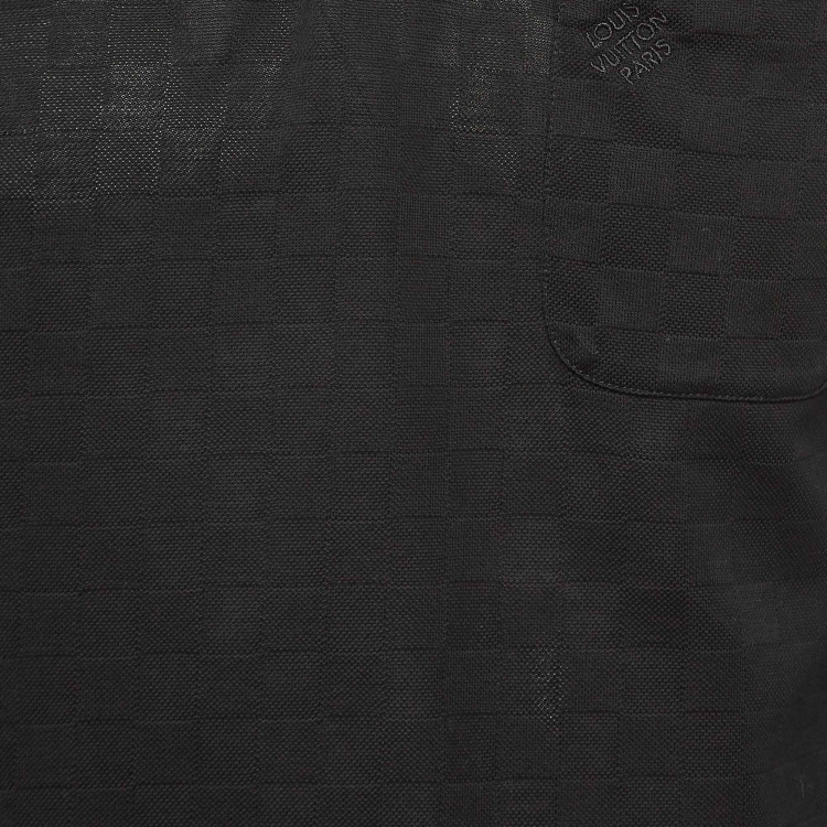 Pre Owned Louis Vuitton Black Patterned Cotton Knit Polo T-Shirt L