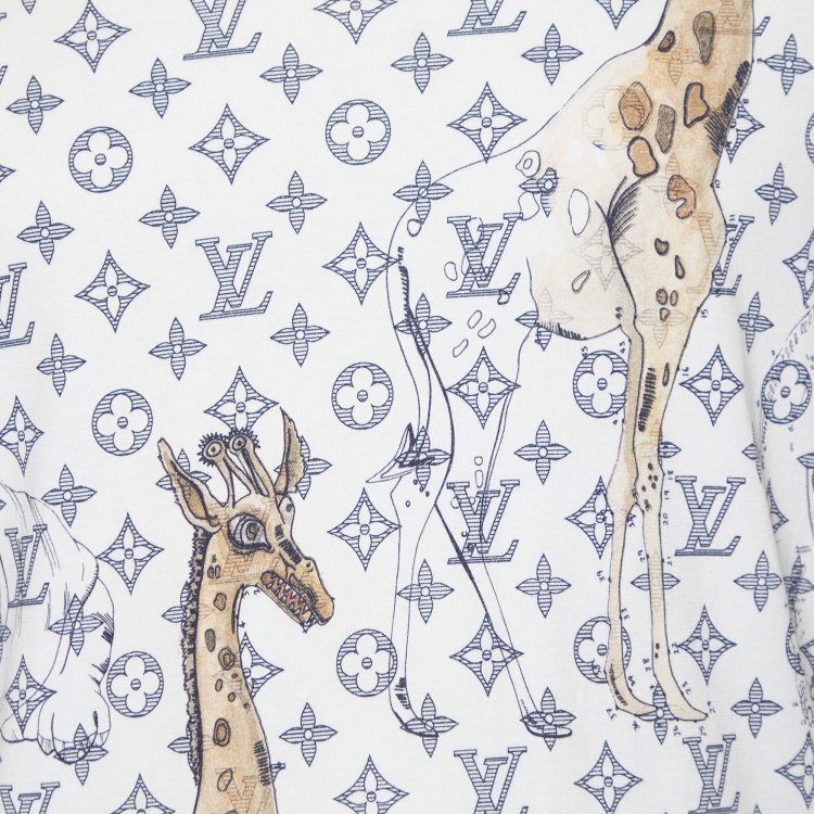 Pre Owned Louis Vuitton White Safari Monogram Print Cotton Crew Neck T-Shirt L