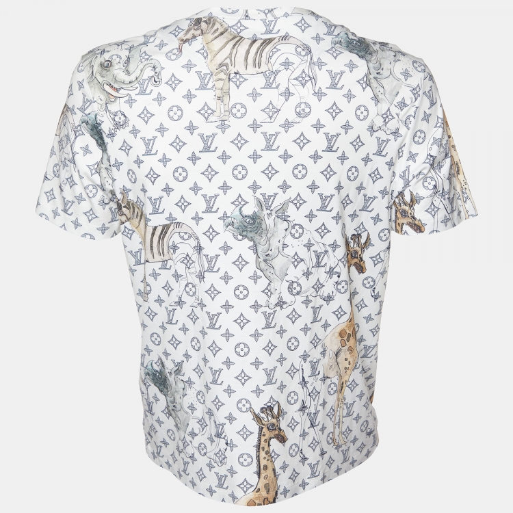 Pre Owned Louis Vuitton White Safari Monogram Print Cotton Crew Neck T-Shirt L