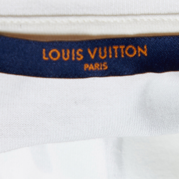 Pre Owned Louis Vuitton X NBA Ivory Logo Print Cotton Crew Neck T-Shirt XL