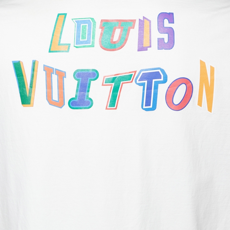Pre Owned Louis Vuitton X NBA Ivory Logo Print Cotton Crew Neck T-Shirt XL