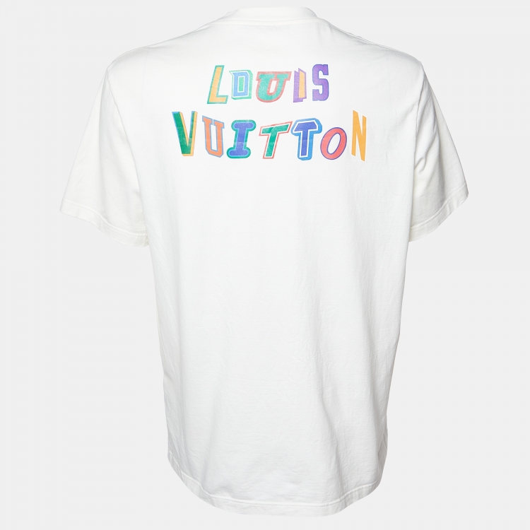 Pre Owned Louis Vuitton X NBA Ivory Logo Print Cotton Crew Neck T-Shirt XL