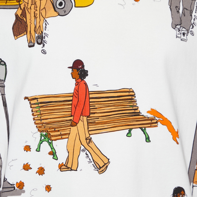 Pre Owned Louis Vuitton White Printed Cotton Knit Crew Neck T-Shirt L