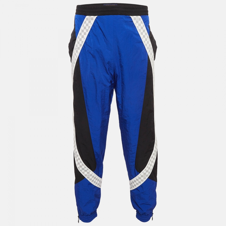 Pre Owned Louis Vuitton Blue Virgil Abloh Technical Nylon Damier Trackpants M