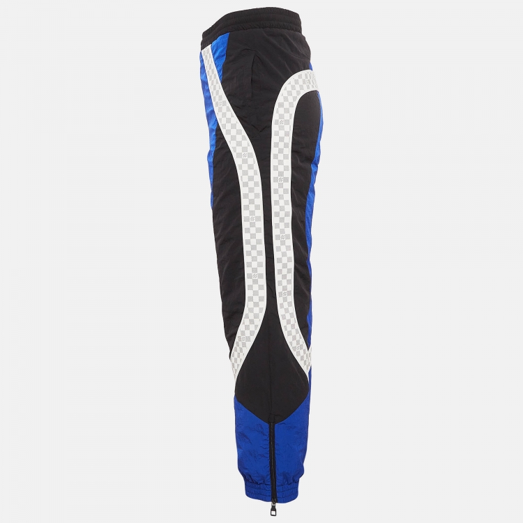 Pre Owned Louis Vuitton Blue Virgil Abloh Technical Nylon Damier Trackpants M