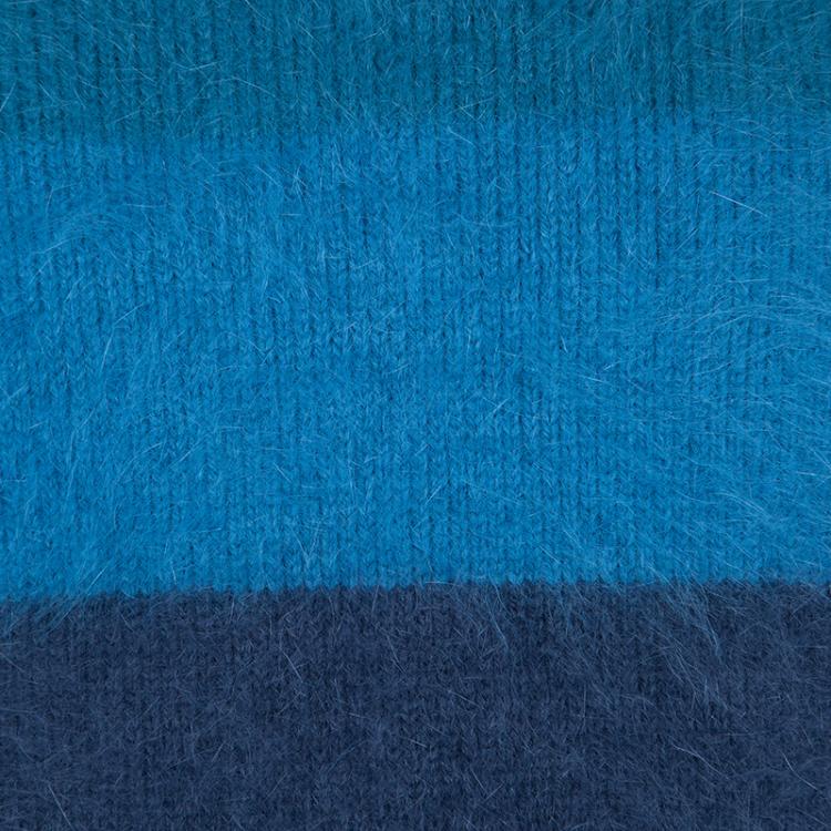 Pre Owned Louis Vuitton Blue Striped Angora Hair Fuzzy Sweater L