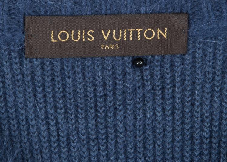Pre Owned Louis Vuitton Blue Striped Angora Hair Fuzzy Sweater L