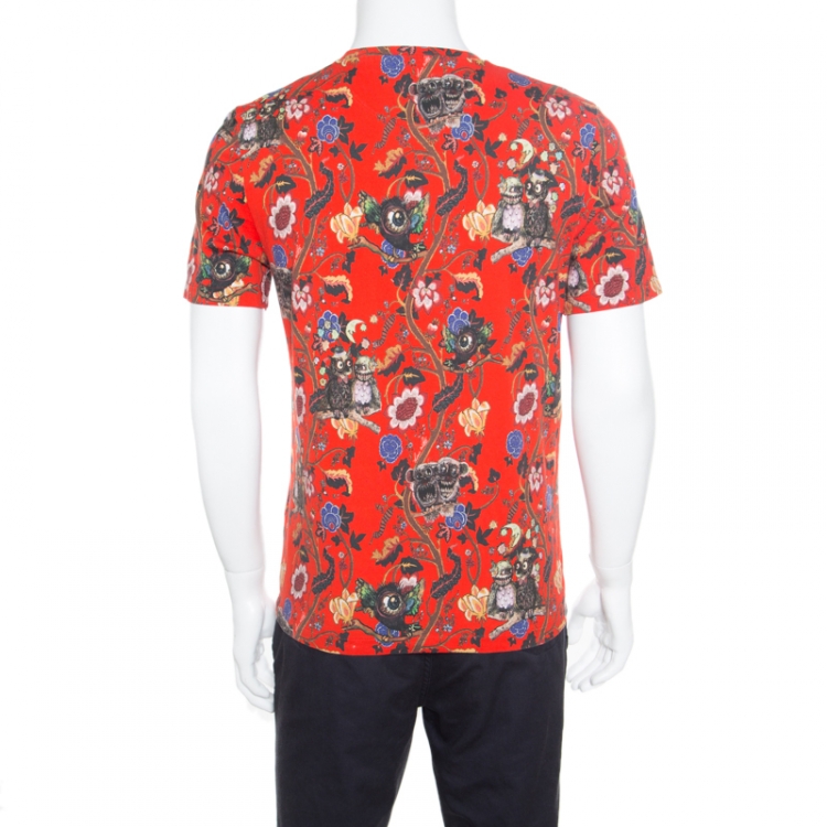 Pre Owned Louis Vuitton Red Demonic Owl Printed Cotton T-Shirt M