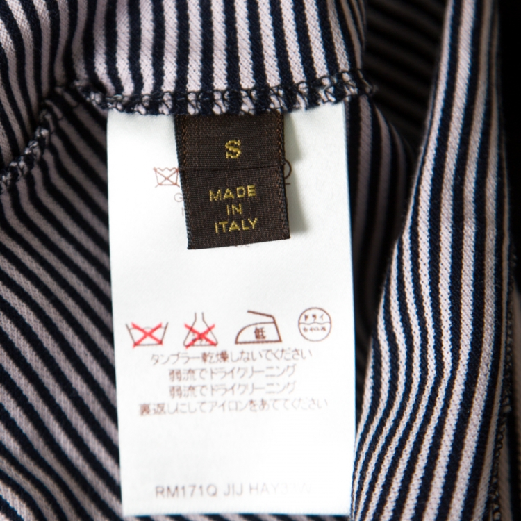 Pre Owned Louis Vuitton Navy Blue and Pink Striped Cotton Knit Polo T-Shirt S