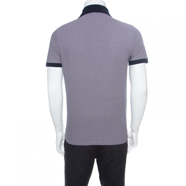Pre Owned Louis Vuitton Navy Blue and Pink Striped Cotton Knit Polo T-Shirt S