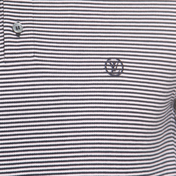 Pre Owned Louis Vuitton Navy Blue and Pink Striped Cotton Knit Polo T-Shirt S
